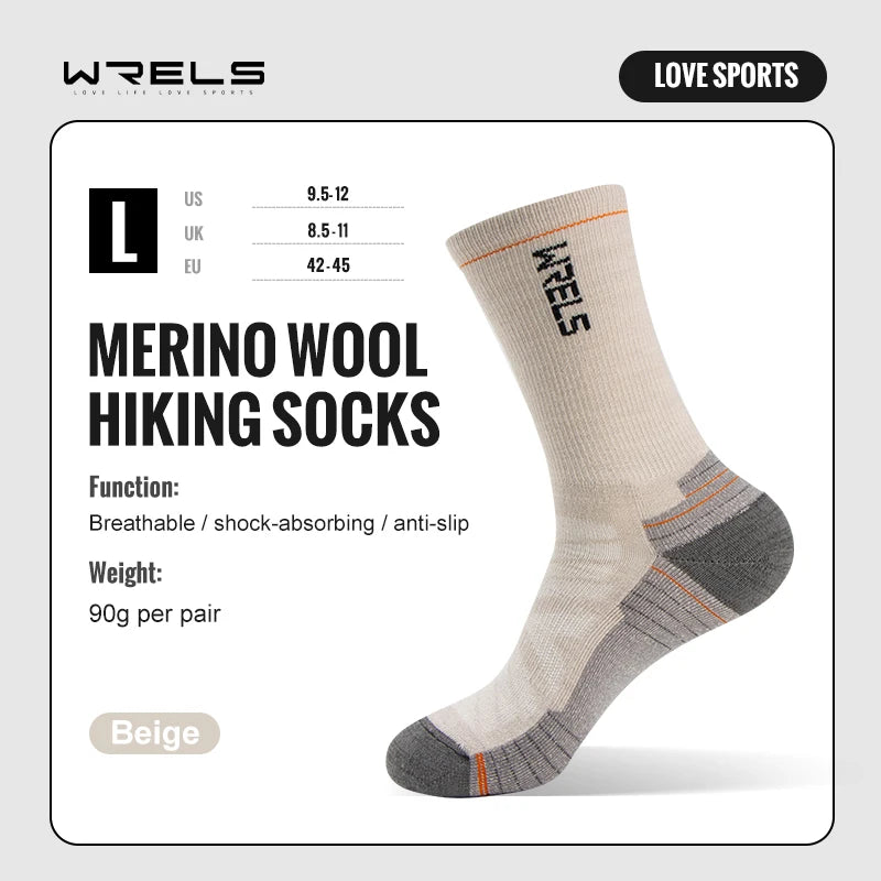 WRELS Calcetines de lana merina para senderismo, correr, suaves, ligeros, absorción de impactos, amortiguación, calcetines tobilleros transpirables a media pantorrilla para ciclismo