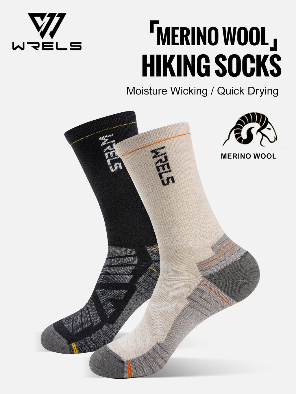 WRELS Calcetines de lana merina para senderismo, correr, suaves, ligeros, absorción de impactos, amortiguación, calcetines tobilleros transpirables a media pantorrilla para ciclismo