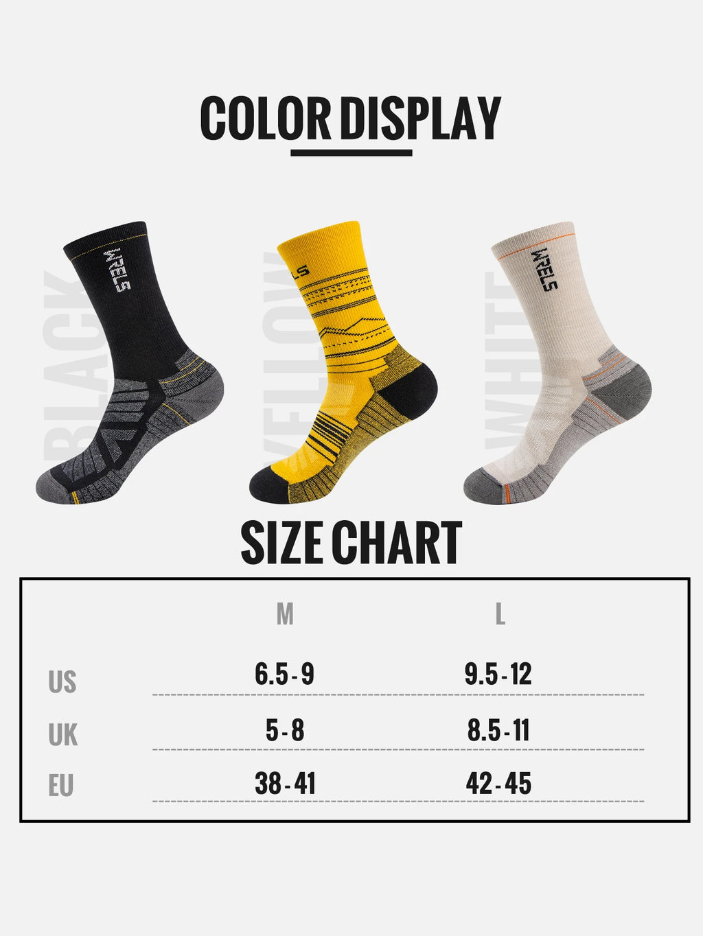 WRELS Calcetines de lana merina para senderismo, correr, suaves, ligeros, absorción de impactos, amortiguación, calcetines tobilleros transpirables a media pantorrilla para ciclismo