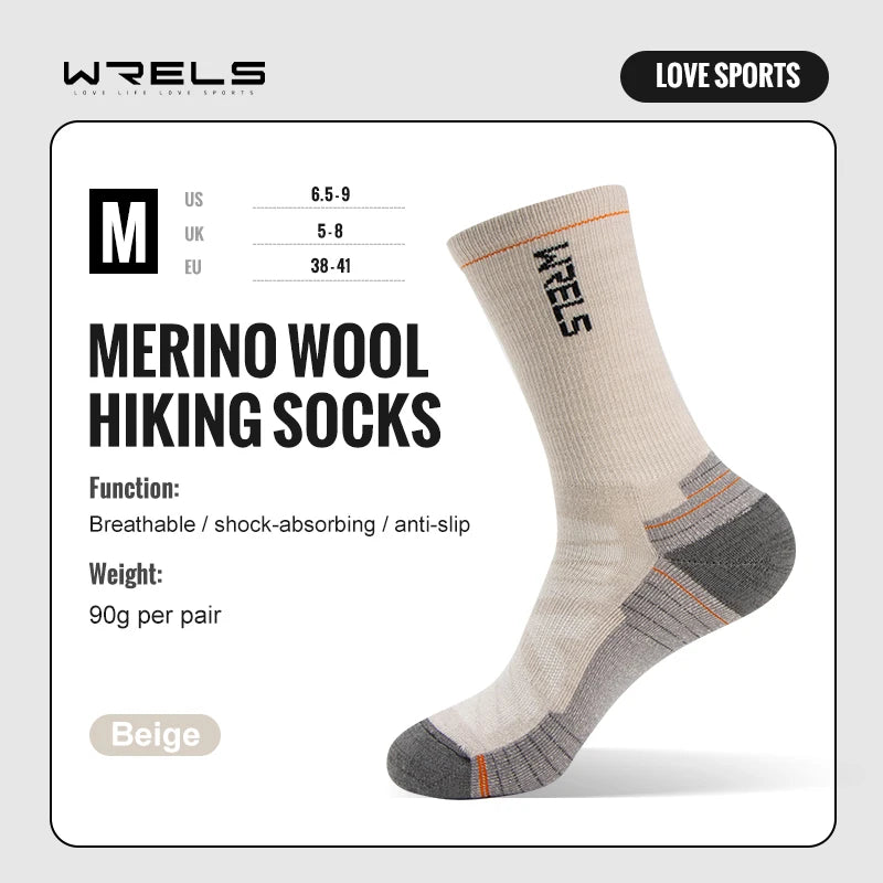 WRELS Calcetines de lana merina para senderismo, correr, suaves, ligeros, absorción de impactos, amortiguación, calcetines tobilleros transpirables a media pantorrilla para ciclismo