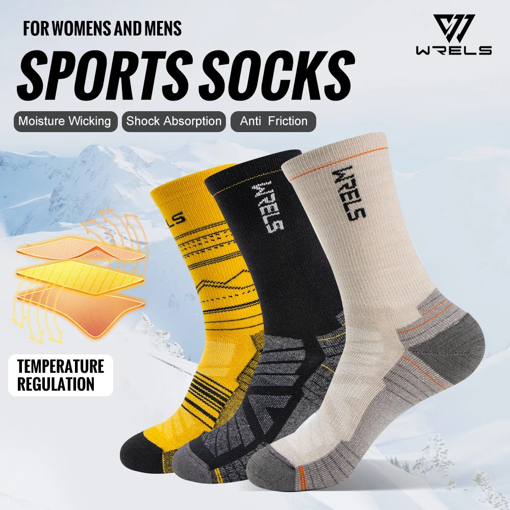 WRELS Calcetines de lana merina para senderismo, correr, suaves, ligeros, absorción de impactos, amortiguación, calcetines tobilleros transpirables a media pantorrilla para ciclismo