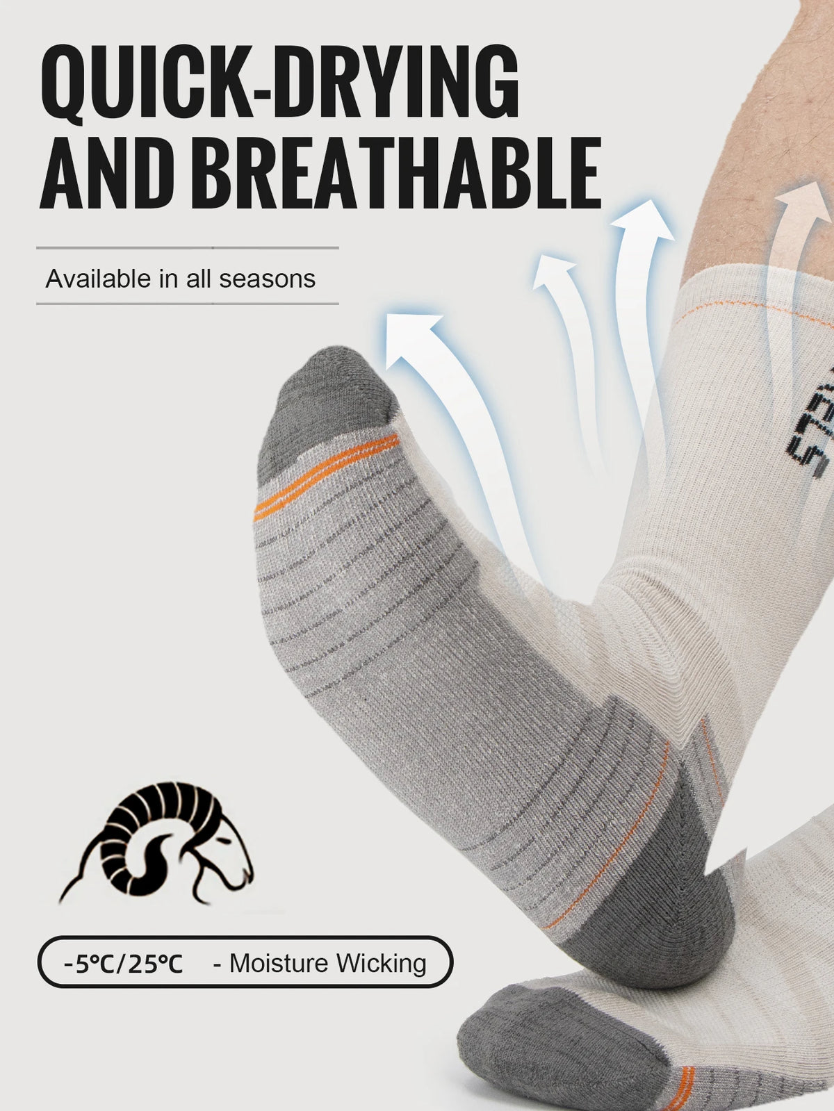 WRELS Calcetines de lana merina para senderismo, correr, suaves, ligeros, absorción de impactos, amortiguación, calcetines tobilleros transpirables a media pantorrilla para ciclismo