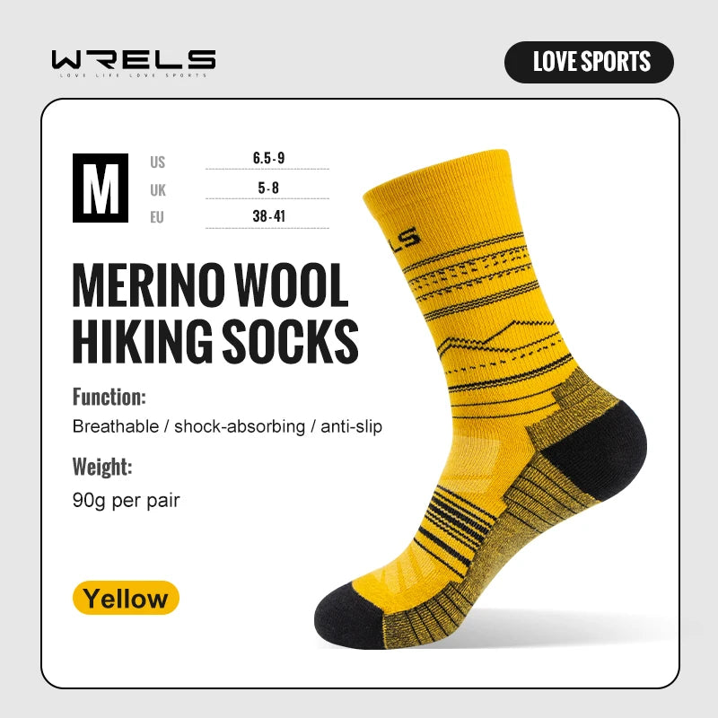 WRELS Calcetines de lana merina para senderismo, correr, suaves, ligeros, absorción de impactos, amortiguación, calcetines tobilleros transpirables a media pantorrilla para ciclismo