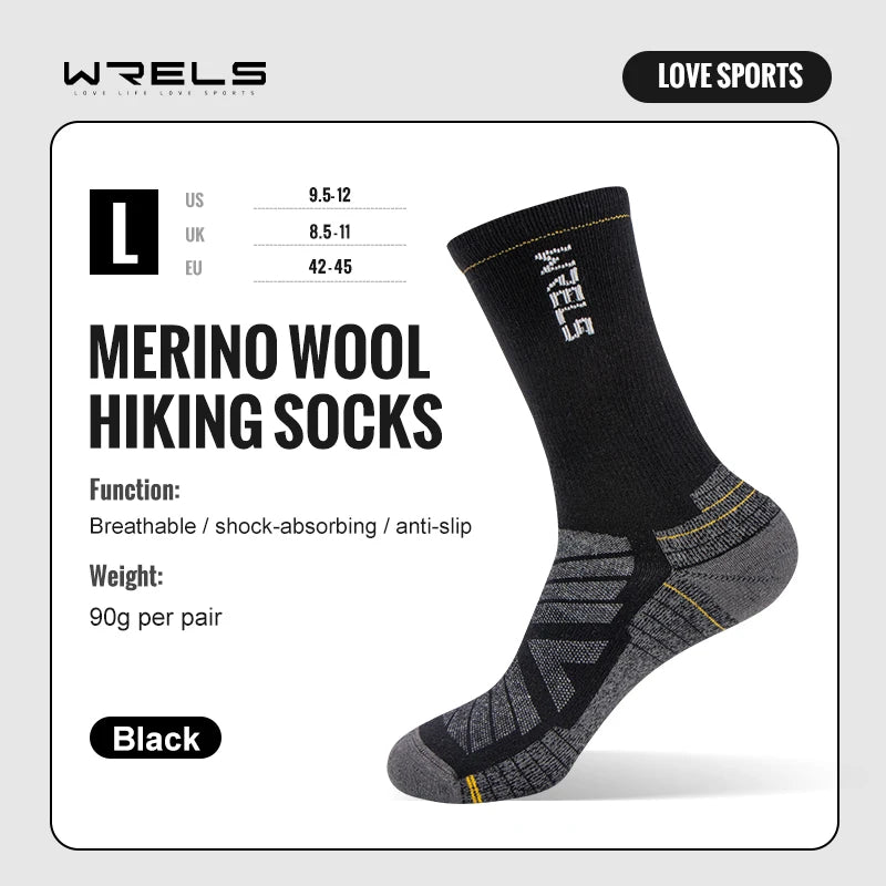 WRELS Calcetines de lana merina para senderismo, correr, suaves, ligeros, absorción de impactos, amortiguación, calcetines tobilleros transpirables a media pantorrilla para ciclismo