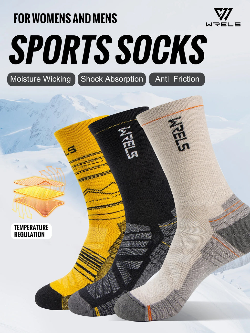 WRELS Calcetines de lana merina para senderismo, correr, suaves, ligeros, absorción de impactos, amortiguación, calcetines tobilleros transpirables a media pantorrilla para ciclismo