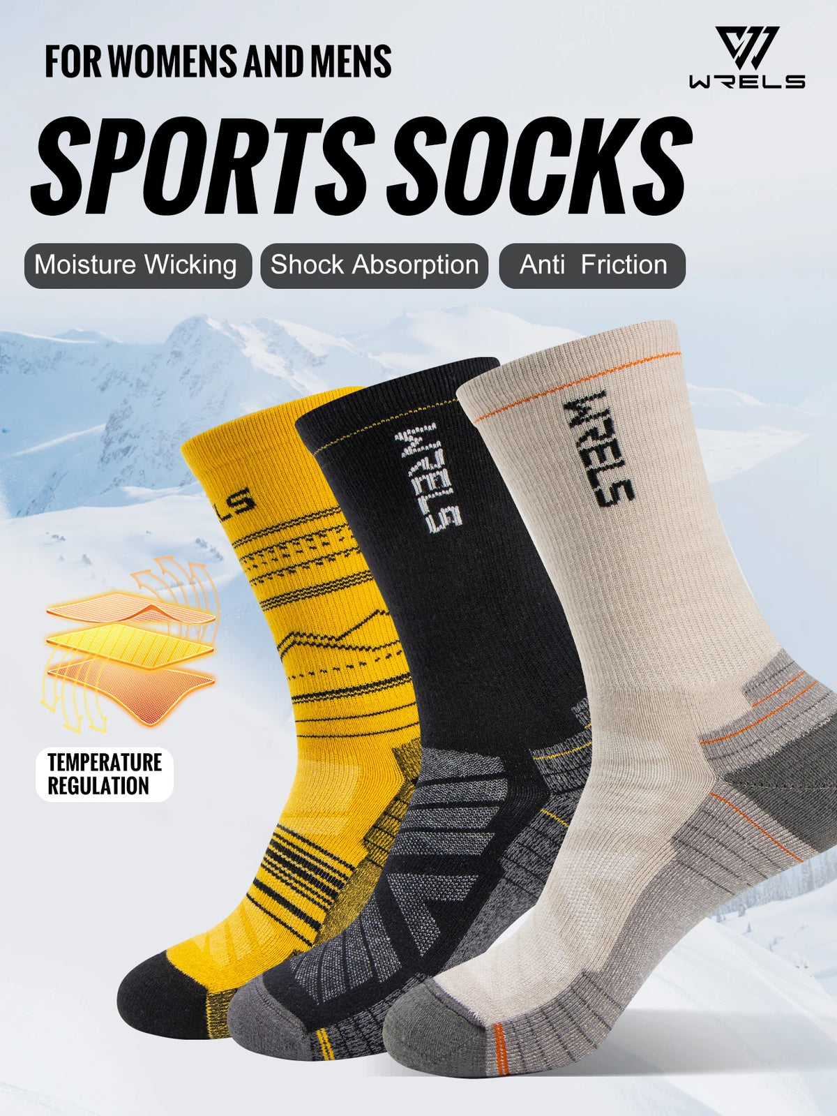 WRELS Calcetines de lana merina para senderismo, correr, suaves, ligeros, absorción de impactos, amortiguación, calcetines tobilleros transpirables a media pantorrilla para ciclismo