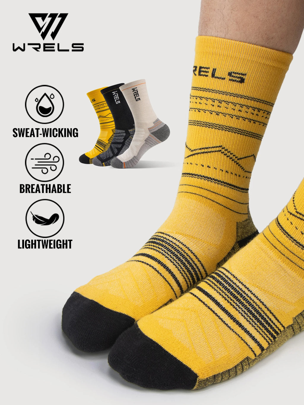 WRELS Calcetines de lana merina para senderismo, correr, suaves, ligeros, absorción de impactos, amortiguación, calcetines tobilleros transpirables a media pantorrilla para ciclismo