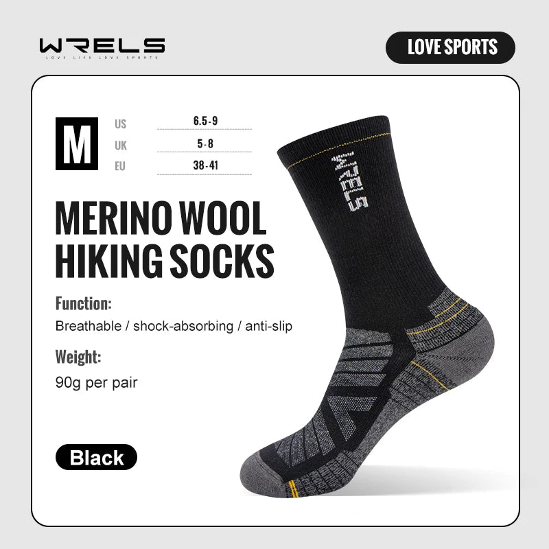 WRELS Calcetines de lana merina para senderismo, correr, suaves, ligeros, absorción de impactos, amortiguación, calcetines tobilleros transpirables a media pantorrilla para ciclismo