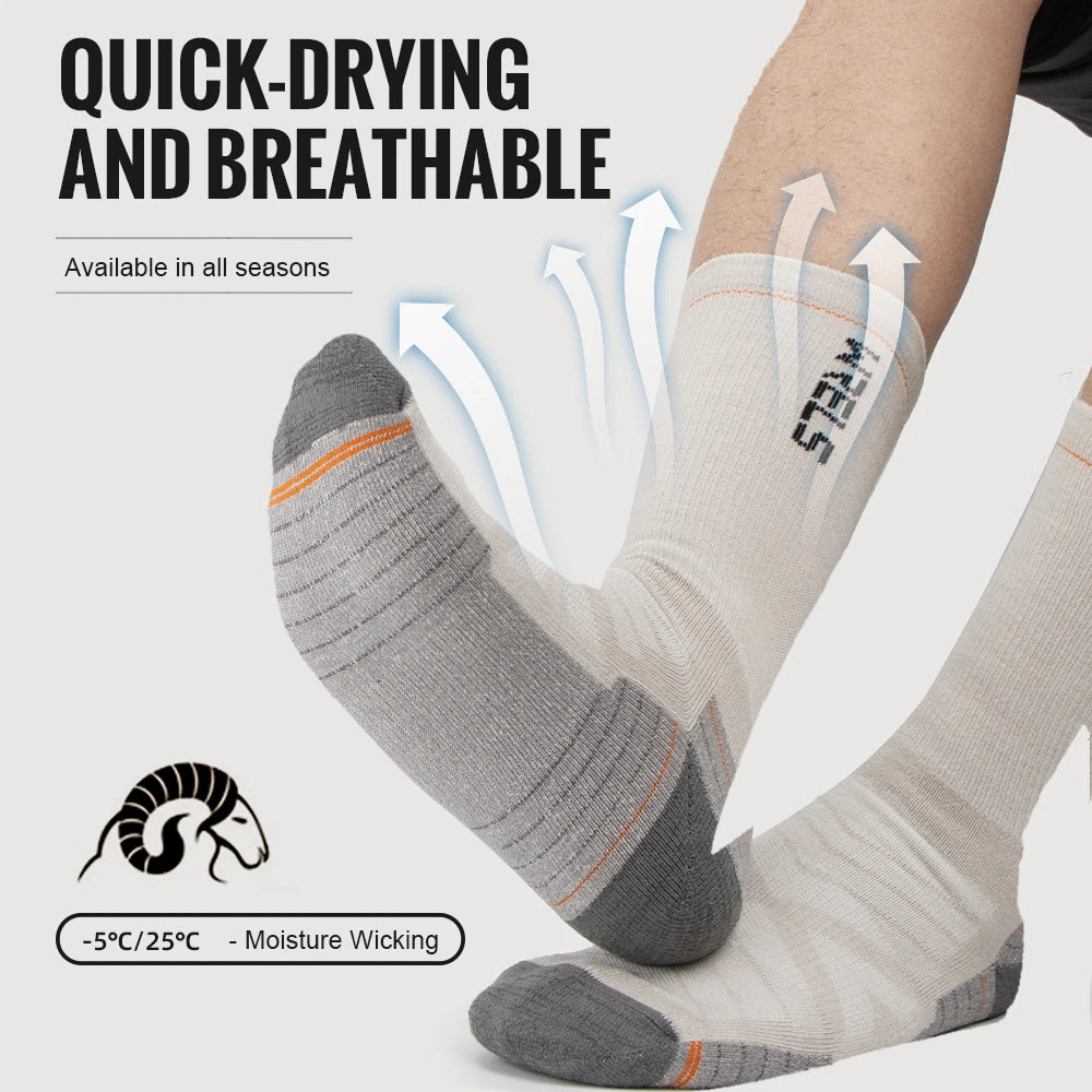 WRELS Calcetines de lana merina para senderismo, correr, suaves, ligeros, absorción de impactos, amortiguación, calcetines tobilleros transpirables a media pantorrilla para ciclismo