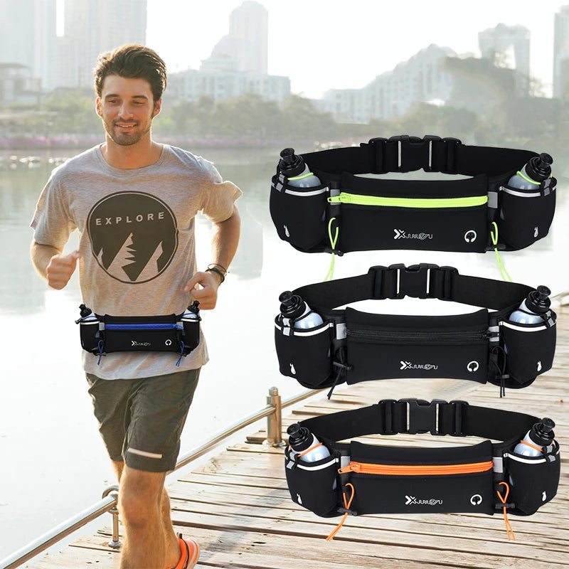 Riñonera deportiva para hombre/mujer, riñonera para correr, maratón, botella de agua para teléfono, riñonera deportiva, cinturón para correr con dos bolsillos