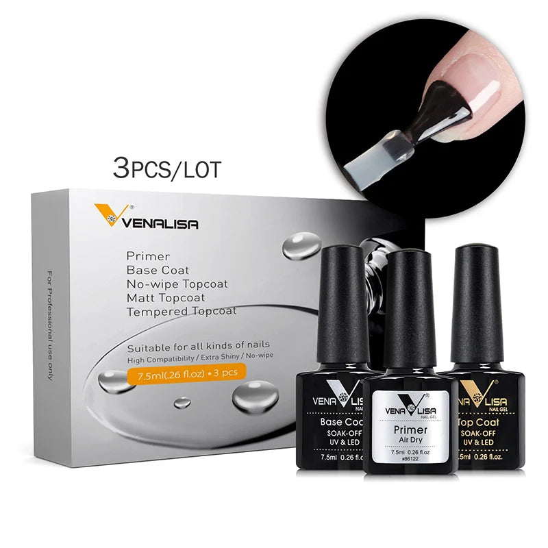 Venalisa-Kit de esmalte de uñas en Gel, capa Base de imprimación sin ácido, LED UV de larga duración, sin toallita, capa superior templada, 7,5 ml