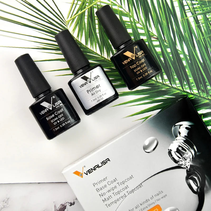 Venalisa-Kit de esmalte de uñas en Gel, capa Base de imprimación sin ácido, LED UV de larga duración, sin toallita, capa superior templada, 7,5 ml