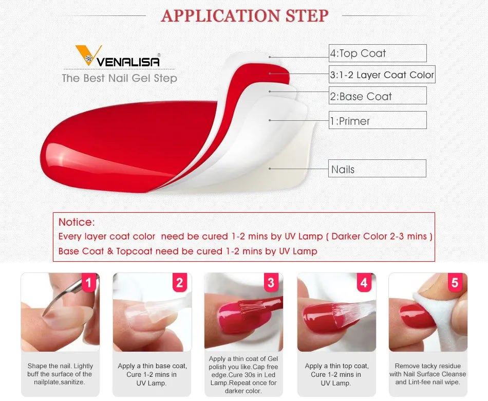 Venalisa-Kit de esmalte de uñas en Gel, capa Base de imprimación sin ácido, LED UV de larga duración, sin toallita, capa superior templada, 7,5 ml