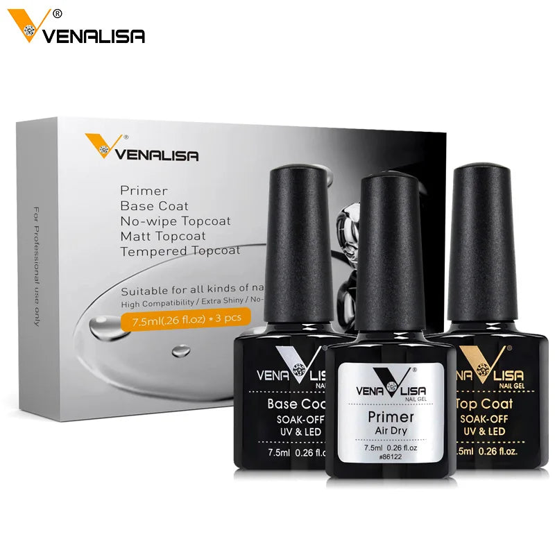 Venalisa-Kit de esmalte de uñas en Gel, capa Base de imprimación sin ácido, LED UV de larga duración, sin toallita, capa superior templada, 7,5 ml