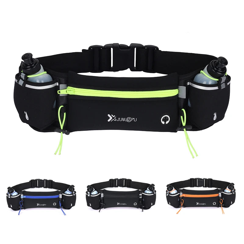 Riñonera deportiva para hombre/mujer, riñonera para correr, maratón, botella de agua para teléfono, riñonera deportiva, cinturón para correr con dos bolsillos