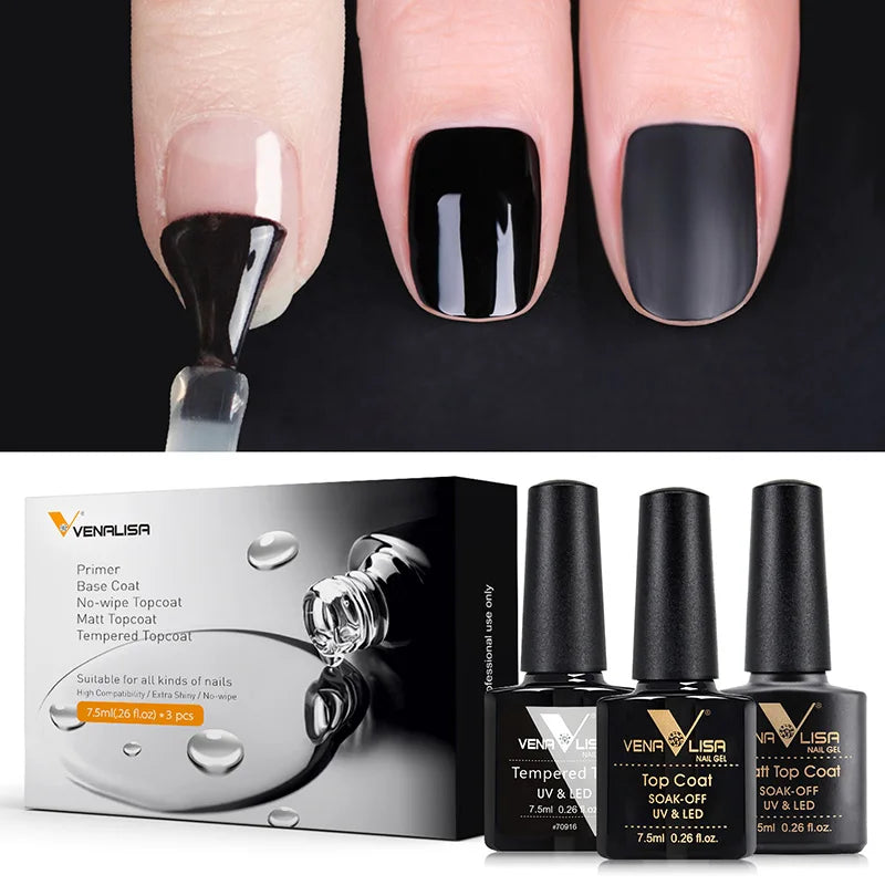 Venalisa-Kit de esmalte de uñas en Gel, capa Base de imprimación sin ácido, LED UV de larga duración, sin toallita, capa superior templada, 7,5 ml
