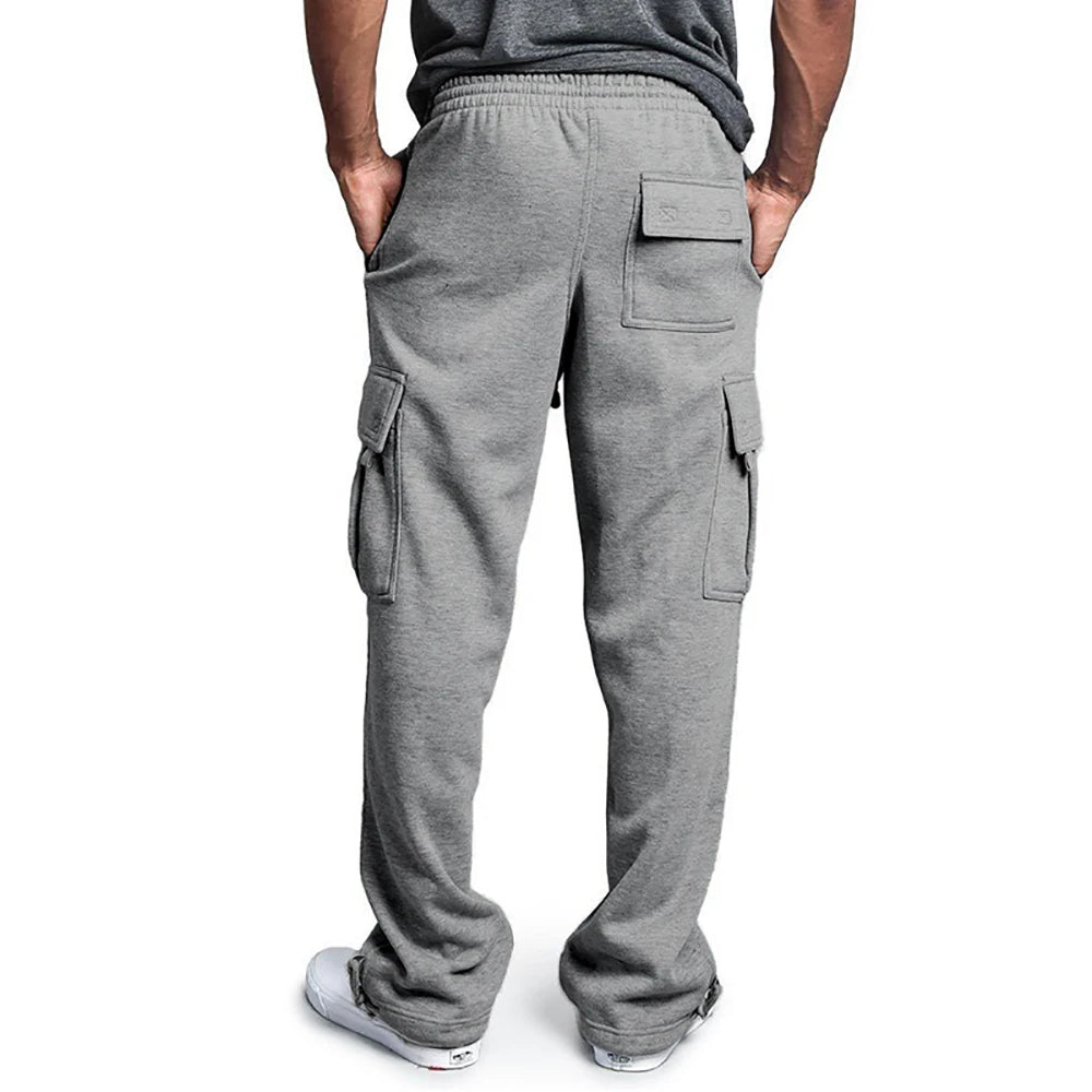 Pantalones de chándal de Ajuste Recto para hombre, ropa de calle para deportes y Joggers, pantalones largos holgados de gran tamaño con cordón, pantalones con múltiples bolsillos