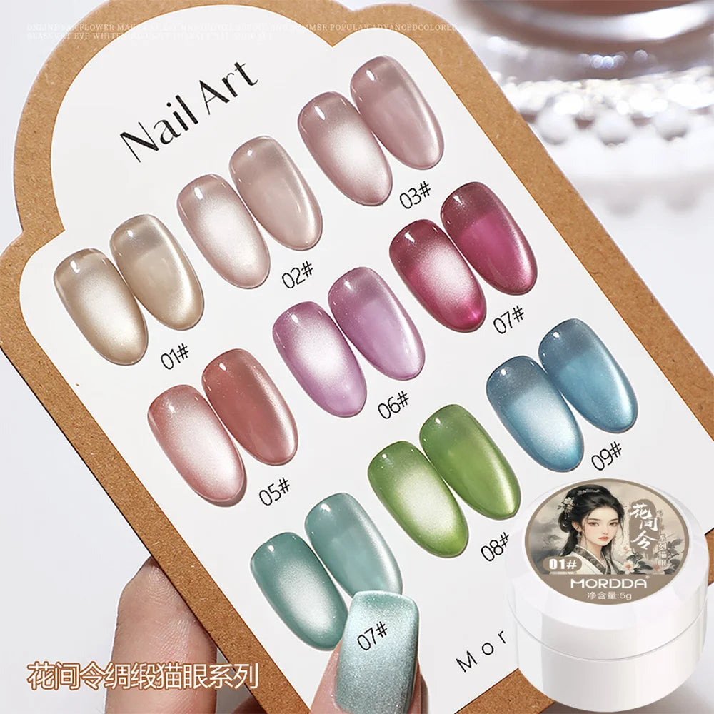 5 g/botella de Gel de ojo de gato para uñas de luz de luna blanca, esmalte de Gel satinado magnético, barniz de manicura de fototerapia con purpurina en remojo de 9 colores