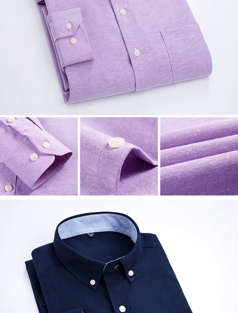Camisa de Manga Larga para Hombre, Primavera, Verano, Otoño, Invierno, Oxford, Tejido Oxford, Corte Slim, Sin Plancha, Cómoda, Suave, Informal, a la Moda, Sencilla, para el Trabajo