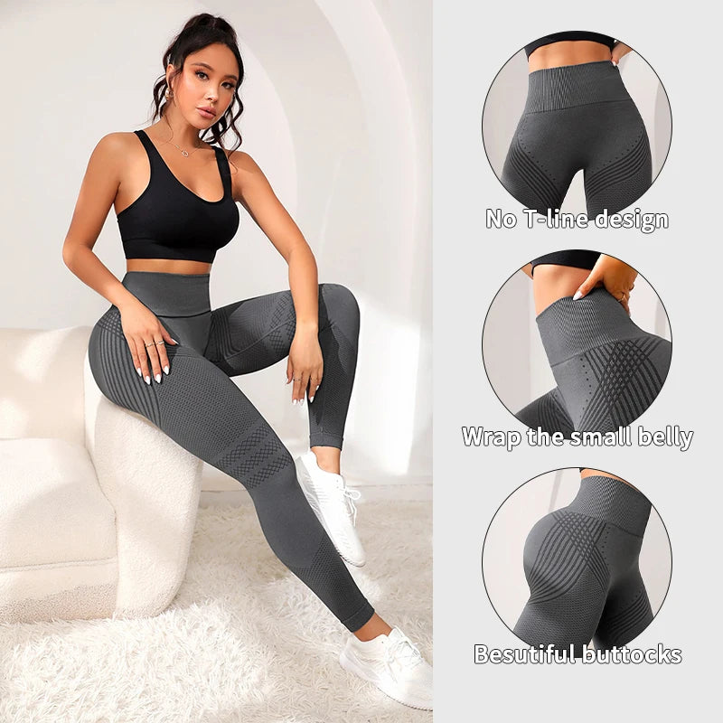 Pantalones deportivos con líneas sexis para mujer, pantalones ajustados deportivos para levantar glúteos, pantalones elásticos de cintura alta para Fitness, pantalones para correr y Yoga