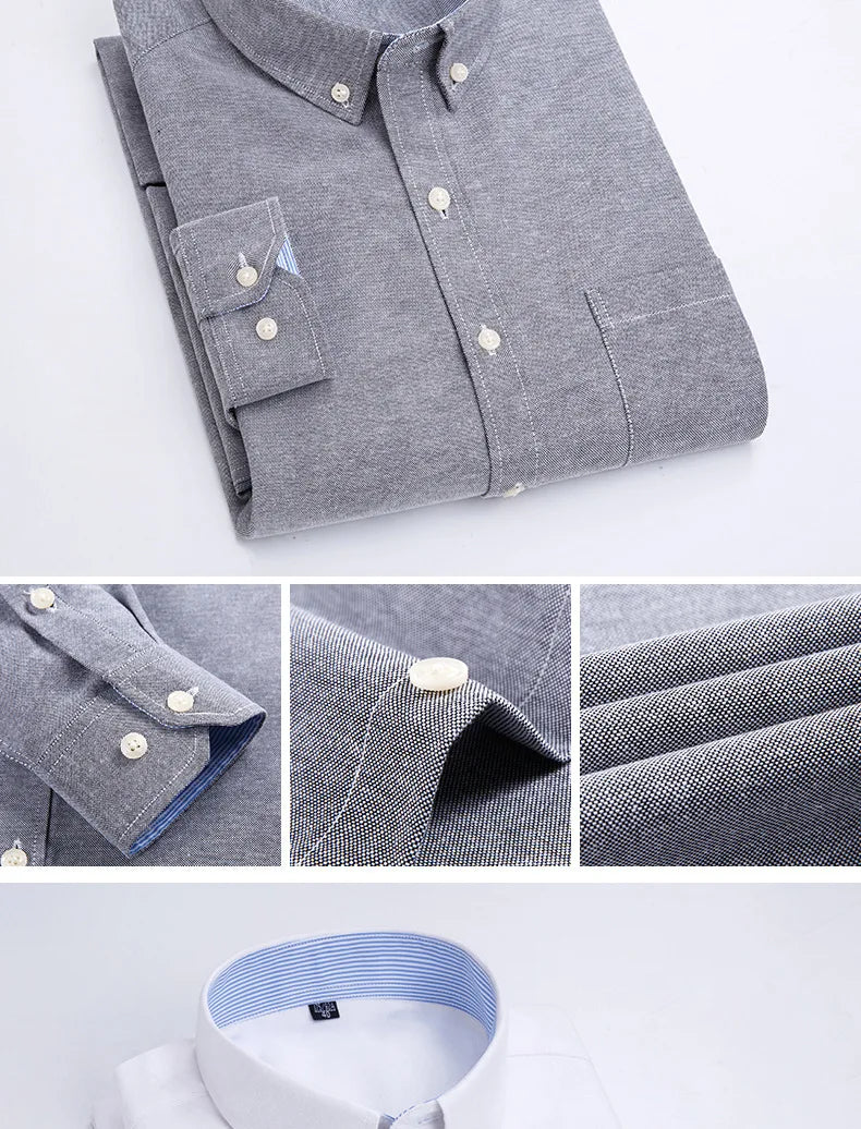 Camisa de Manga Larga para Hombre, Primavera, Verano, Otoño, Invierno, Oxford, Tejido Oxford, Corte Slim, Sin Plancha, Cómoda, Suave, Informal, a la Moda, Sencilla, para el Trabajo