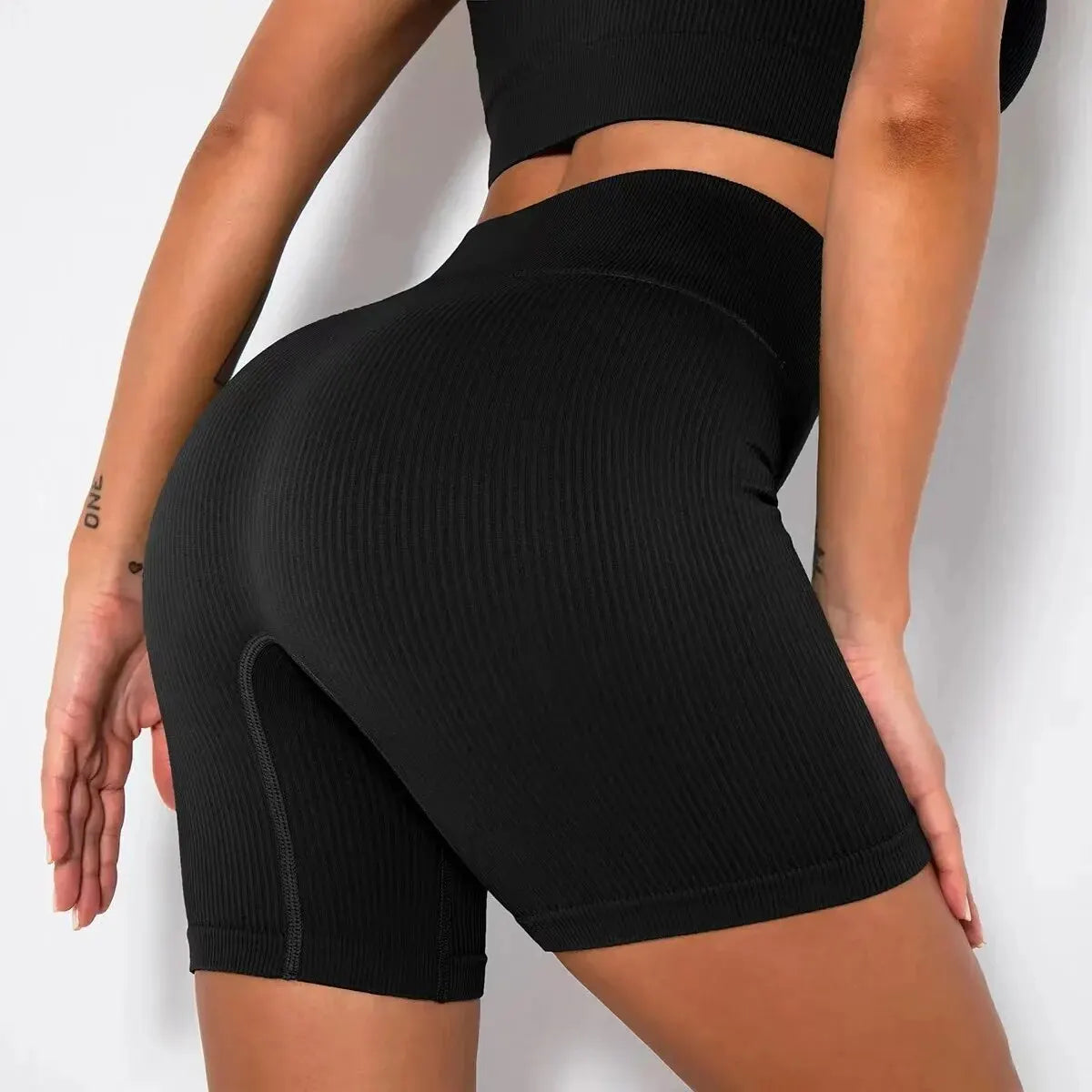 Pantalones cortos deportivos de punto sin costuras, pantalones cortos informales de cintura alta con realce para ciclismo, Fitness, correr, pantalones cortos ajustados de Yoga para levantamiento de cadera, ropa deportiva