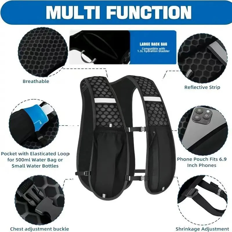 Chaleco de Hidratación para Correr, Ajustable, Ligero y Reflectante, para Hombres y Mujeres, Ideal para Maratón