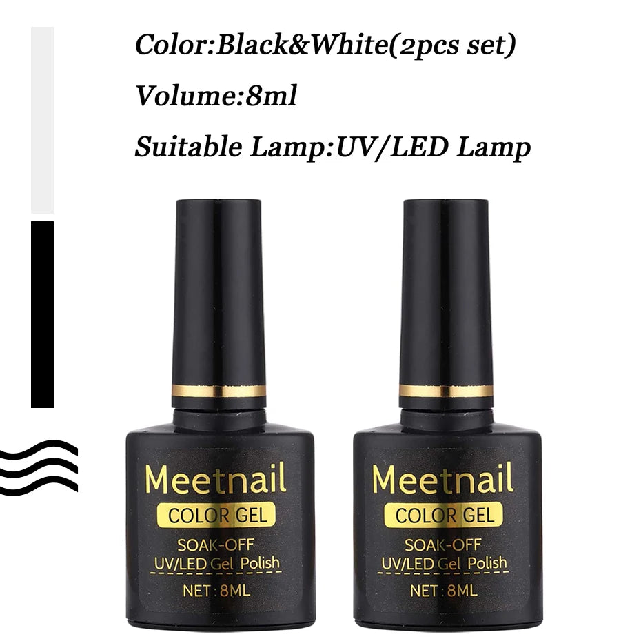 Juego de esmaltes de uñas en Gel, color blanco y negro, 8Ml, semipermanente, barniz LED UV, herramientas de manicura, diseño DIY, laca para manicura, 2 uds.