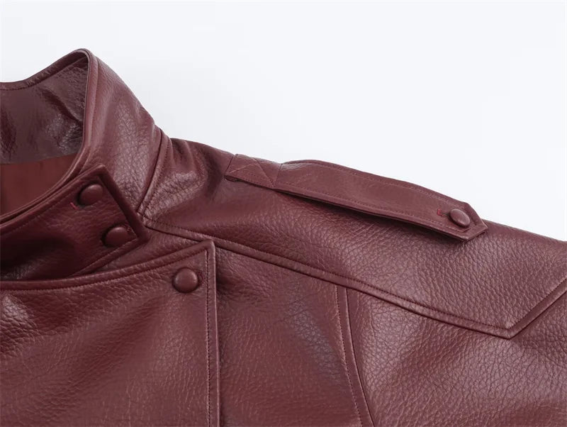 Chaqueta de Mujer Otoño 2026, Nueva Chaqueta Negra de Manga Larga de Cuero Sintético con Textura Granulada, Estilo Motociclista, a la Moda y con Personalidad