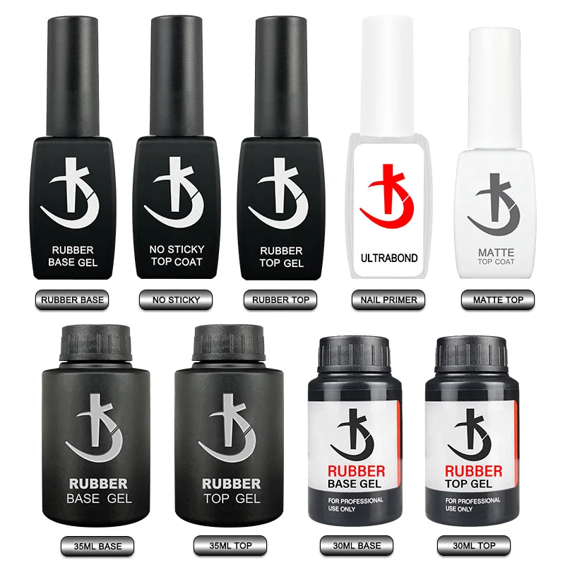 KODI JYJ Base y Top Coat para Esmalte en Gel, Primer sin Ácido, Barniz Híbrido Semipermanente, Top Coat Mate, Base de Goma Gruesa para Uñas