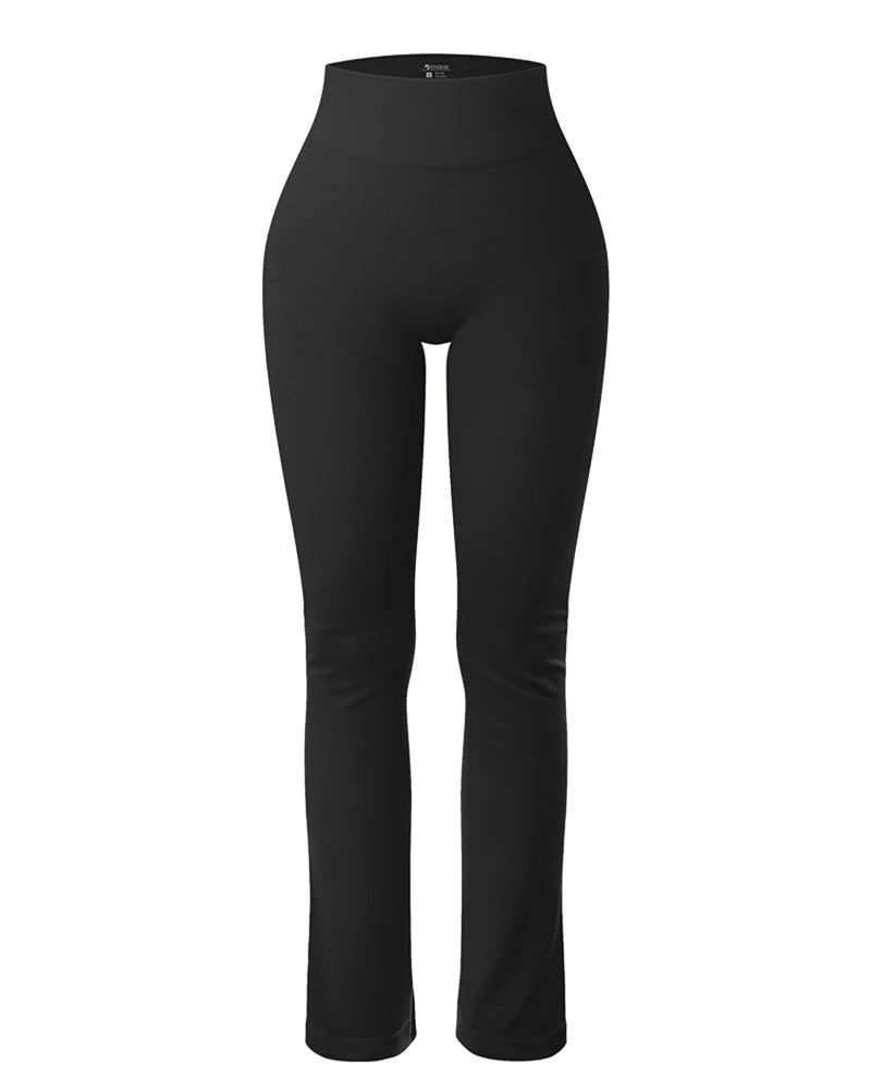 Leggings Sólidos para Mujer, Pantalones de Yoga de Punto Sin Costuras, Pantalones Acampanados, Leggings Deportivos Casuales Ajustados de Cintura Alta con Efecto Levanta Glúteos