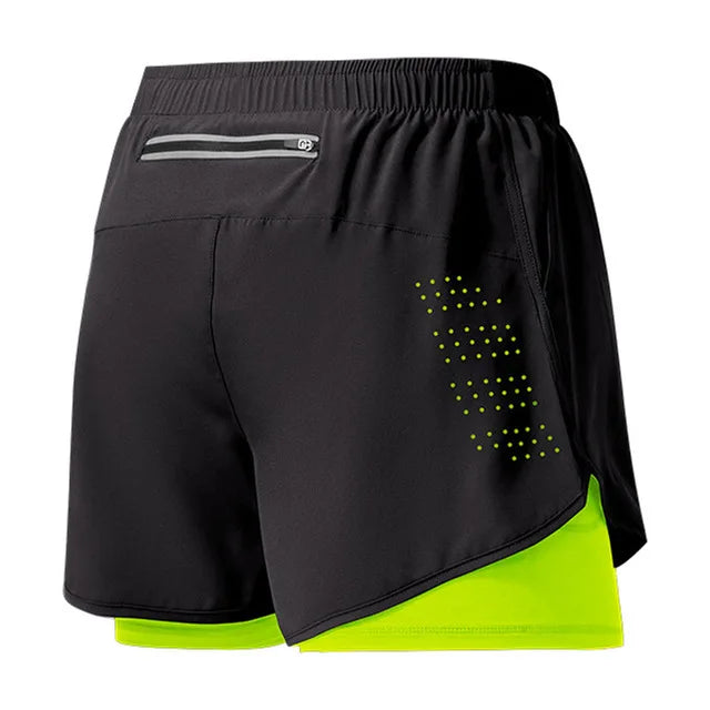 Pantalones cortos para correr para hombre, pantalones cortos negros de doble capa para Fitness de secado rápido, nuevos pantalones cortos deportivos para entrenamiento y culturismo
