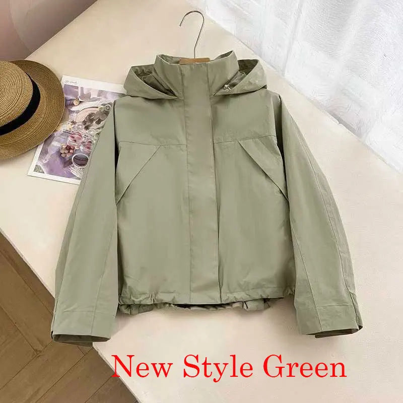 Chaqueta Cortavientos de Primavera y Otoño para Mujer, Chaqueta con Capucha de Alta Calidad, Chaqueta con Cuello Alto, Abrigo Urbano para Mujer