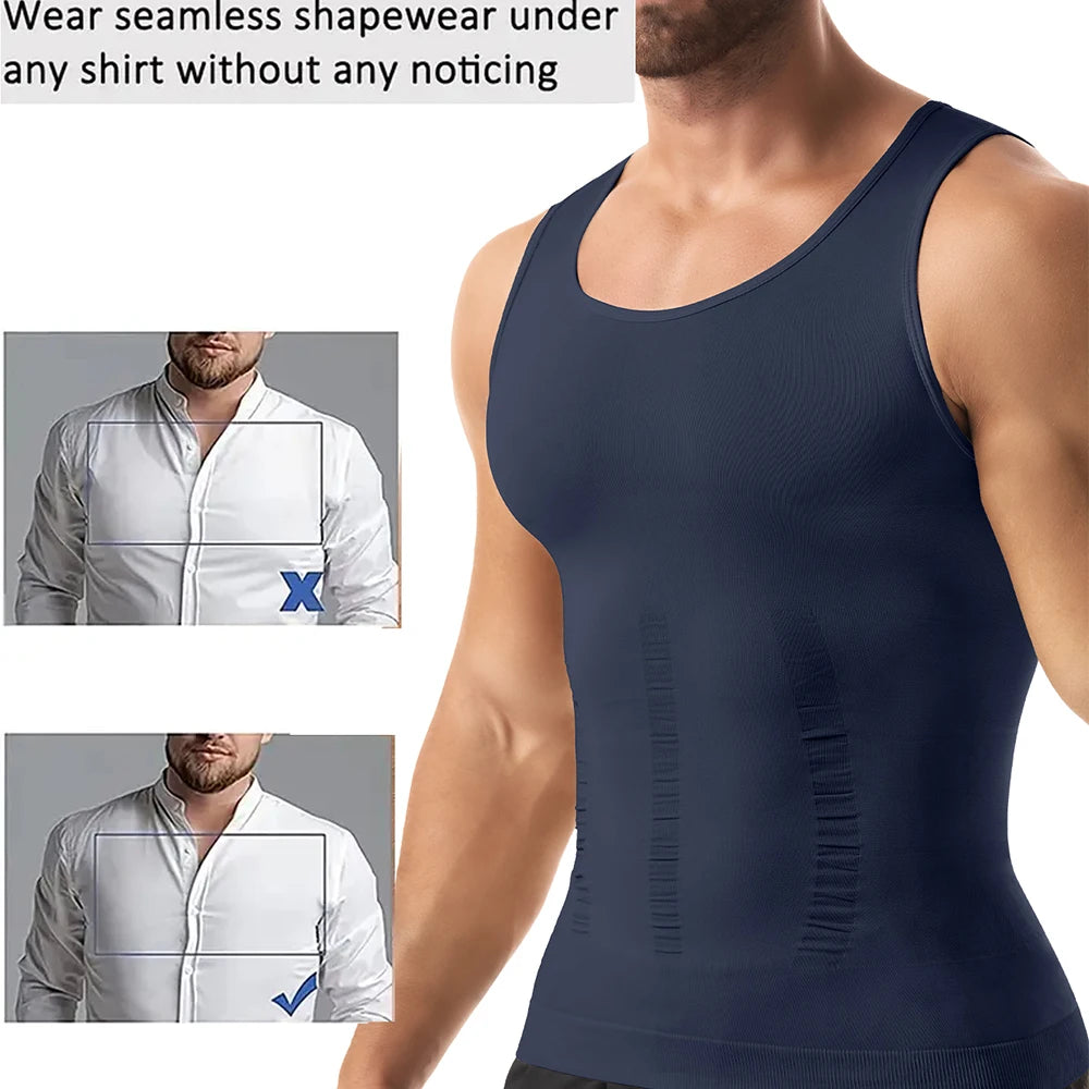 Camisa de compresión para hombre para moldeador de cuerpo, chaleco adelgazante, ropa interior ajustada para abdomen, camiseta sin mangas