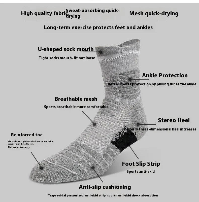 Calcetines deportivos de tubo medio para hombre, bádminton para correr, calcetines para exteriores, calcetines de lana, calcetines de baloncesto antideslizantes y absorbentes del sudor