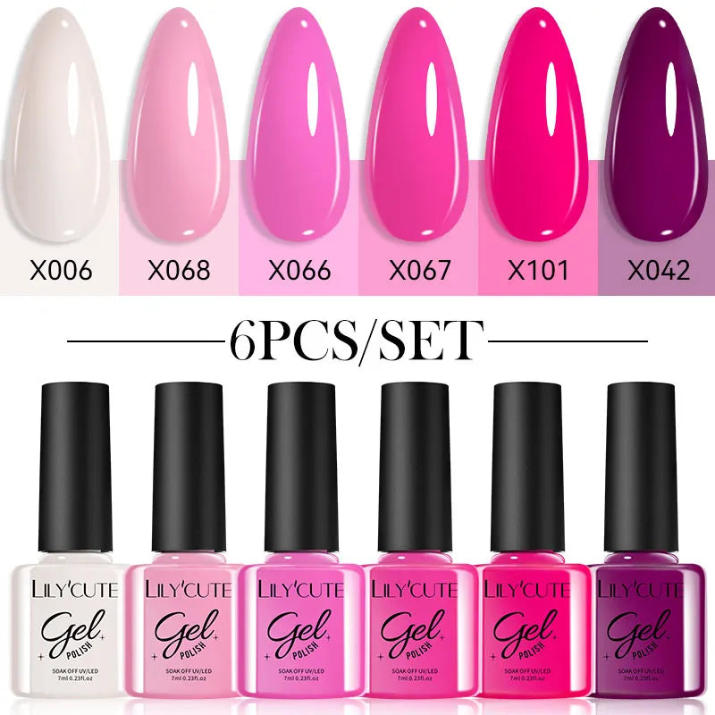 LILYCUTE-Juego de esmaltes en Gel para uñas, barniz semipermanente para manicura UV, serie café, 125 colores, 7ml, 6 unidades por Set