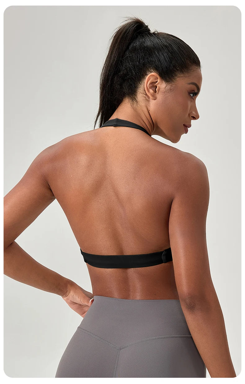 Sujetador deportivo de yoga para mujer, cuello halter con diseño de espalda elegante, sujetador de gimnasio sexy para correr, sujetadores deportivos de fitness