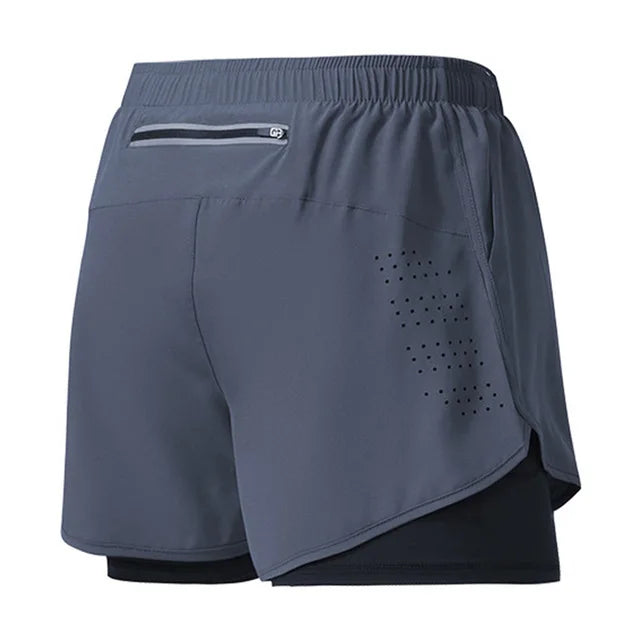Pantalones cortos para correr para hombre, pantalones cortos negros de doble capa para Fitness de secado rápido, nuevos pantalones cortos deportivos para entrenamiento y culturismo