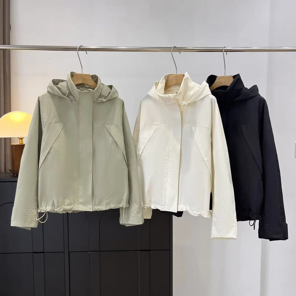 Chaqueta Cortavientos de Primavera y Otoño para Mujer, Chaqueta con Capucha de Alta Calidad, Chaqueta con Cuello Alto, Abrigo Urbano para Mujer