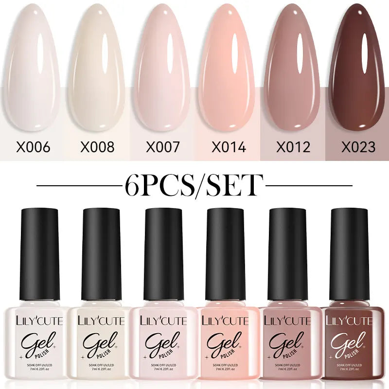 LILYCUTE-Juego de esmaltes en Gel para uñas, barniz semipermanente para manicura UV, serie café, 125 colores, 7ml, 6 unidades por Set