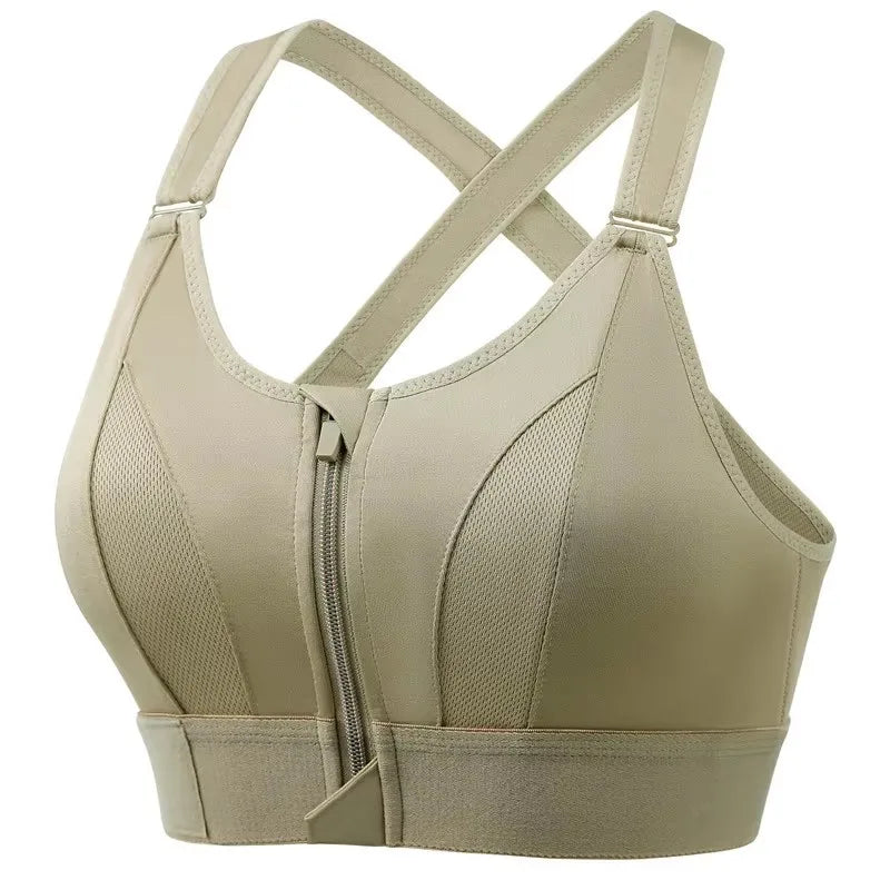 Sujetadores deportivos para mujer, cremallera frontal, correa ajustable, elástico a prueba de golpes, sujetador atlético para Fitness, Top corto ajustado para Yoga