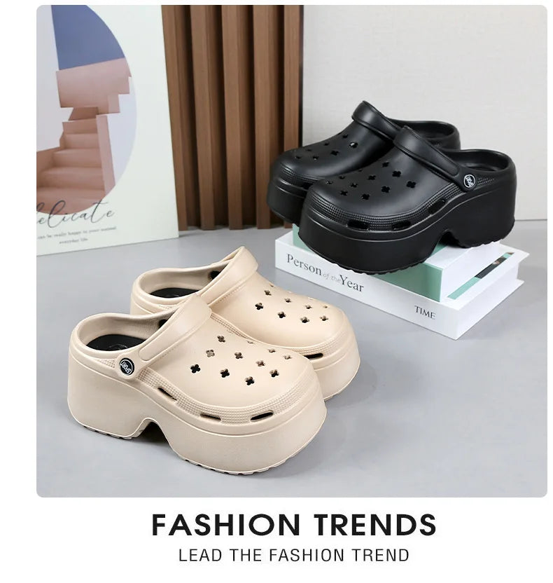 Sandalias de mujer de 9CM de espesor, novedad de 2023, zapatillas de verano, tacón alto, suela suave, zapatos para jardín y playa, zapatos impermeables con agujeros para mujer
