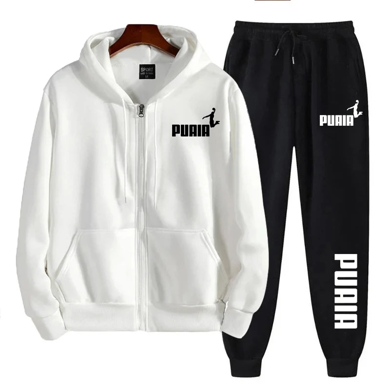 2025 nueva tendencia de ropa deportiva para hombres, sudadera con capucha estampada, pantalones, conjunto de 2 piezas, chaqueta informal con cremallera, conjunto de ropa diaria para Otoño e Invierno