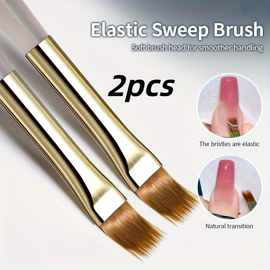 2 uds cepillo de uñas de cerdas suaves anchas diseño degradado mango acrílico aplicador de esmalte de Gel herramientas de uñas