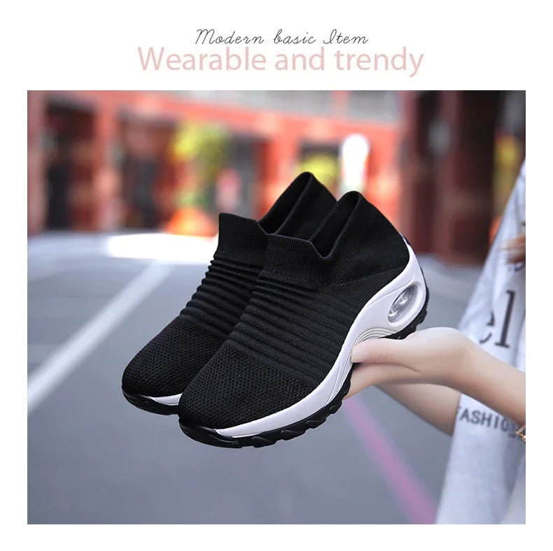 Zapatillas de deporte para mujer, moda de verano, zapatos deportivos informales negros, malla transpirable, ligero, cojín de aire, calzado antideslizante para correr