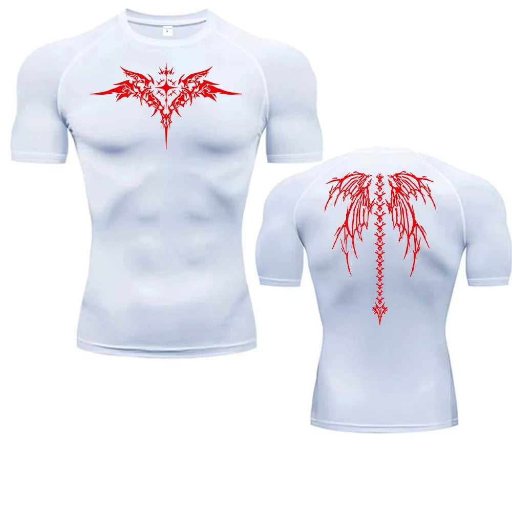 Camiseta de compresión con estampado de Anime para hombre, camiseta para correr, ropa deportiva de secado rápido para gimnasio, camisetas transpirables de manga corta