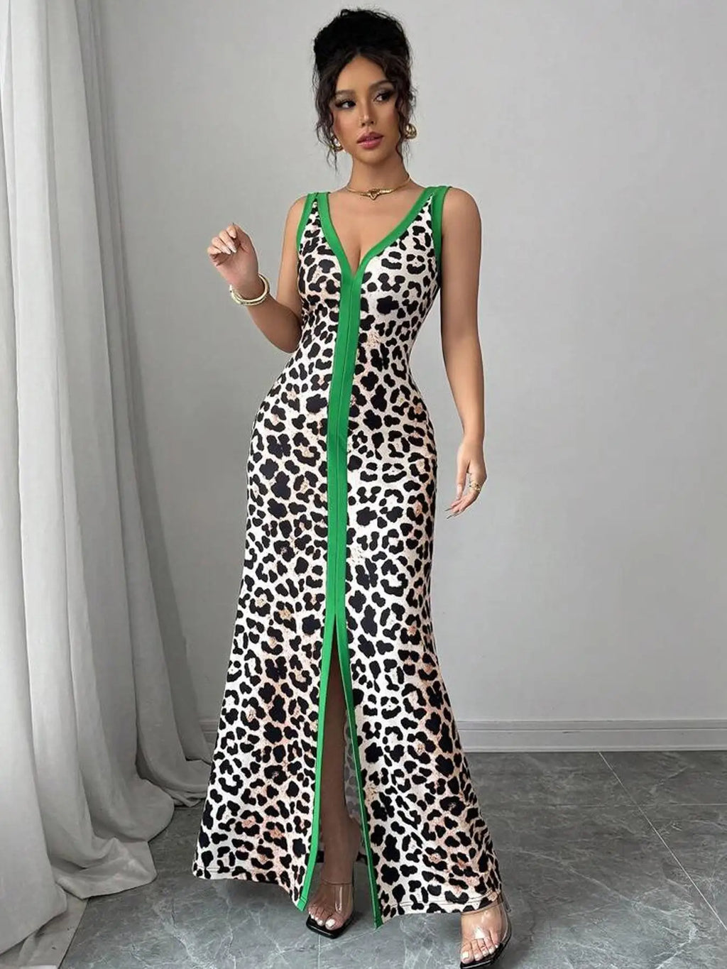 Vestido elegante de manga larga para mujer, vestido midi informal de corte A con dobladillo con volantes, moda de primavera y otoño, ropa de mujer
