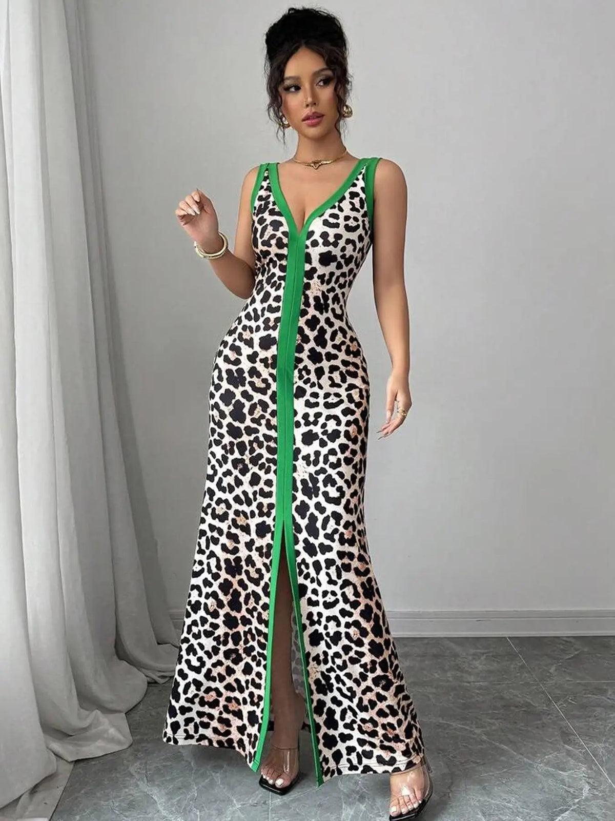 Vestido elegante de manga larga para mujer, vestido midi informal de corte A con dobladillo con volantes, moda de primavera y otoño, ropa de mujer