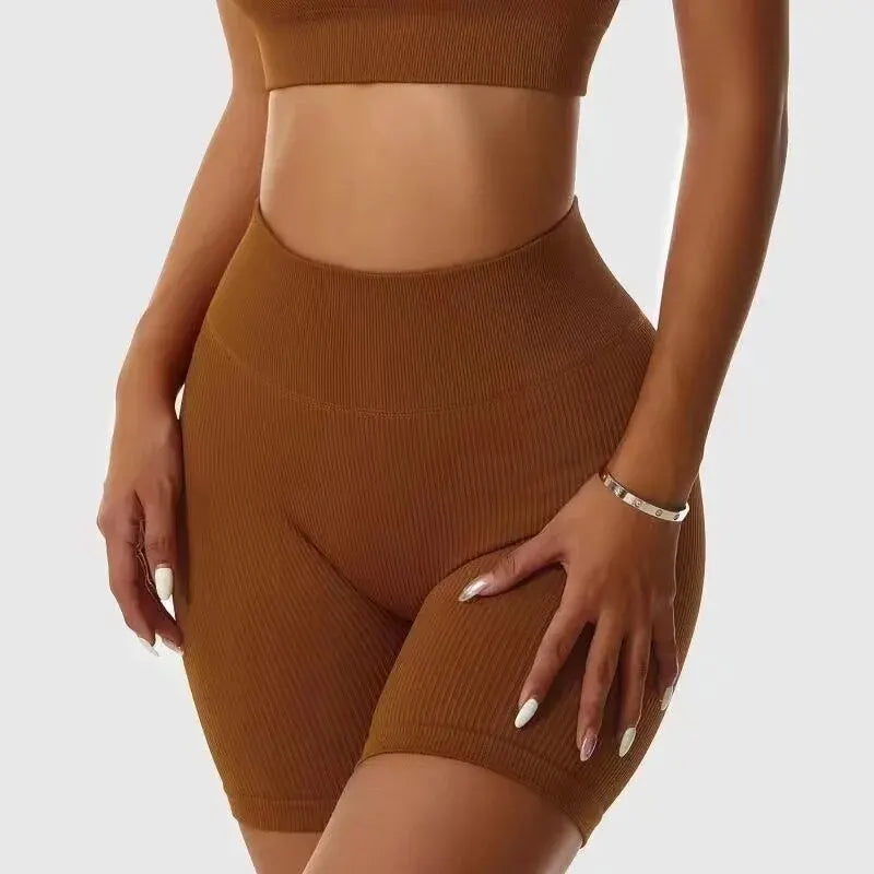 Pantalones cortos deportivos de punto sin costuras, pantalones cortos informales de cintura alta con realce para ciclismo, Fitness, correr, pantalones cortos ajustados de Yoga para levantamiento de cadera, ropa deportiva