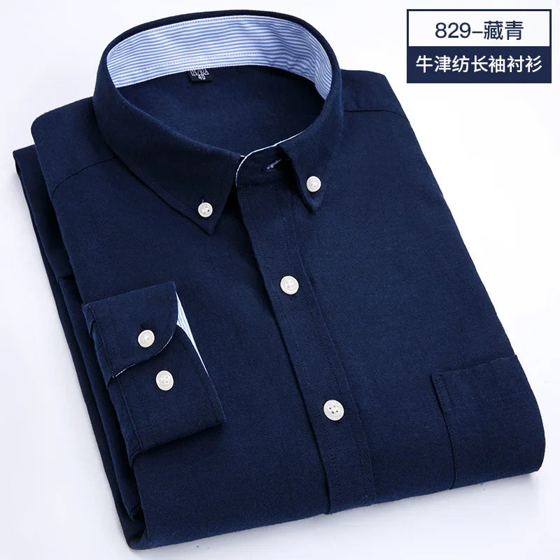 Camisa de Manga Larga para Hombre, Primavera, Verano, Otoño, Invierno, Oxford, Tejido Oxford, Corte Slim, Sin Plancha, Cómoda, Suave, Informal, a la Moda, Sencilla, para el Trabajo